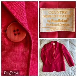 Vtg Pendleton Country Sophisticates Poly Silk Blazer Womens 8 USA Made Red